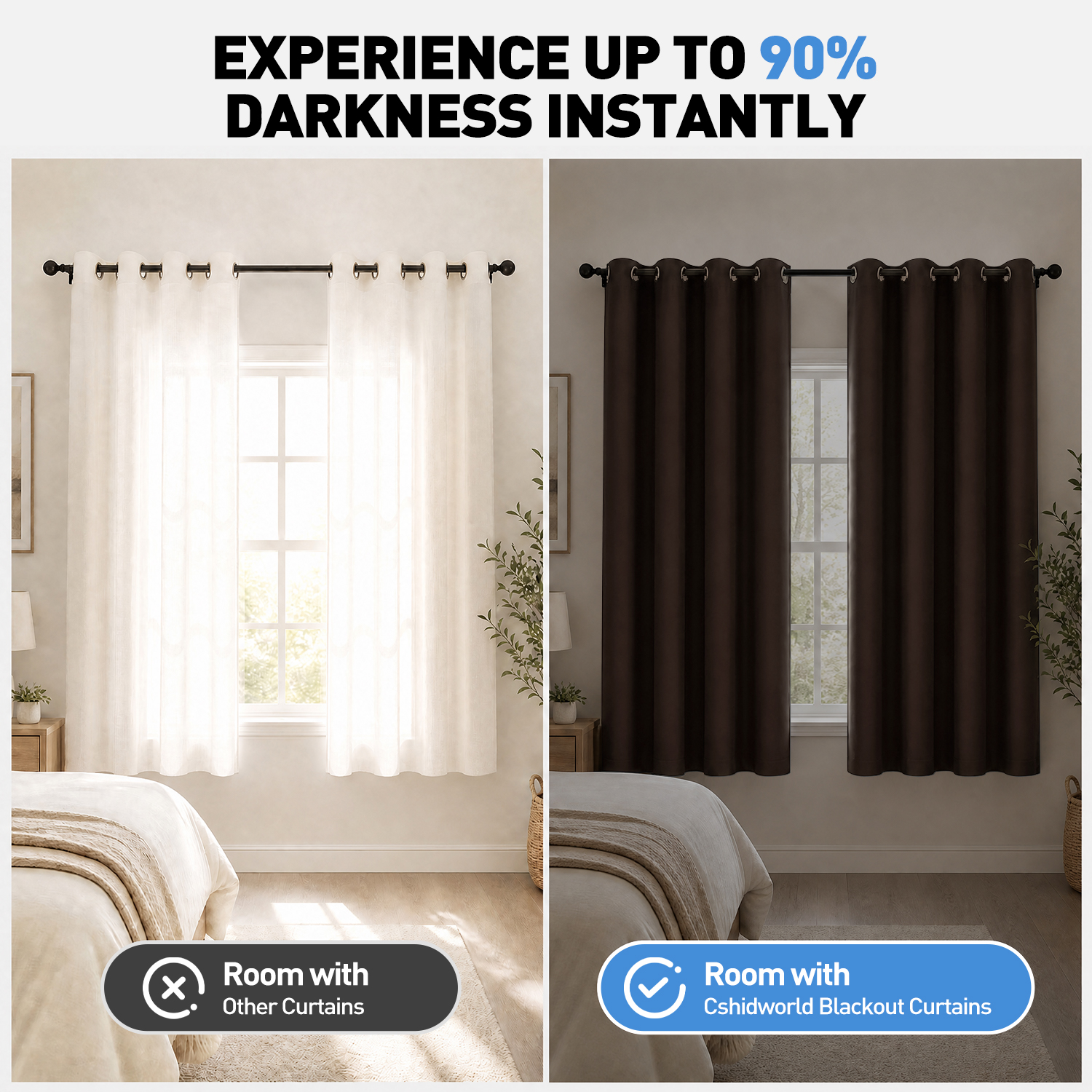 Cshidworld Blackout Curtains, 52"x72", Set of 2, Thermal Insulated, Brown photo 4