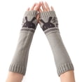 thumbnail image 5 of Fashion Winter Autumn Rabbit Print Warm Long Arm Gloves Half Finger Mittens Knitted Fingerless Gloves Exposed Finger KHAKI, 5 of 8