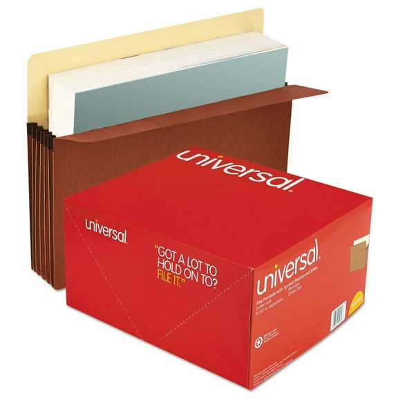 Universal UNV15343T 3-1/2 in. Straight Tab Expansion File Pockets - Letter, Redrope/Manila (25/Box)