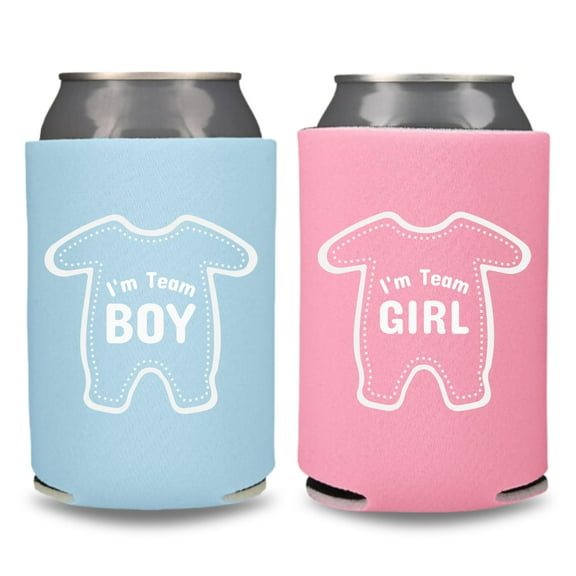 Baby Shower Can Coolers, Team Boy, Team Girl, Custom Baby Shower Coolies, Baby Shower Party Gift and Favor Idea (1 Placid Blue & 1 Bubble Gum (2 Pack))