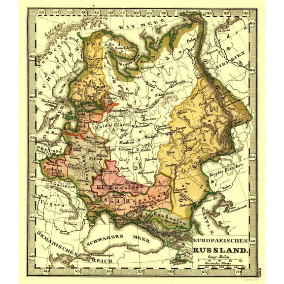 Historic Map - Russia European  - Vintage Wall Art