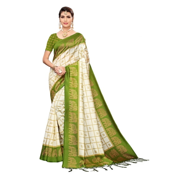 Multi color Mysore Silk saree/sari with running blouse For Women/Girls