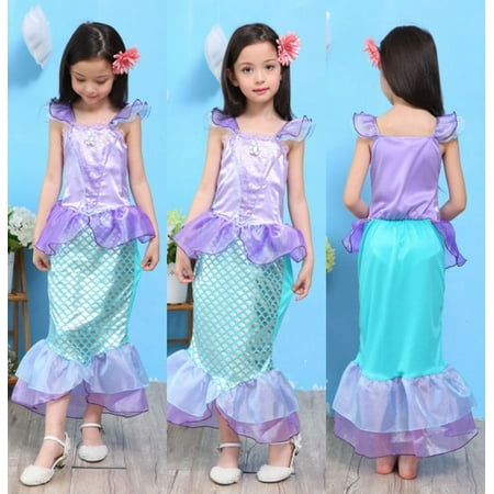 

Fancy Girls Kids Bling Mermaid Princess Pageant Party Long Tail Maxi Dress 3-10Y