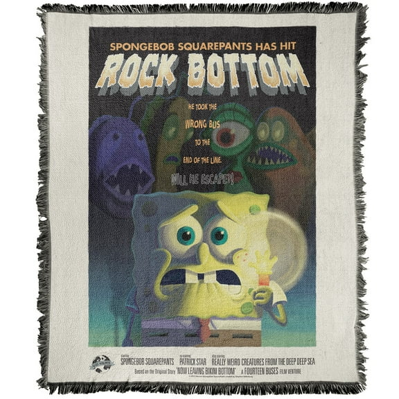Spongebob Blanket, 50'x60' Rock Bottom Woven Tapestry Cotton Blend Fringed Throw Blanket