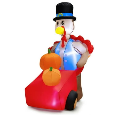 Kadyn 6 Feet Thanksgiving Inflatable Turkey Pushing Pumpkin Cart