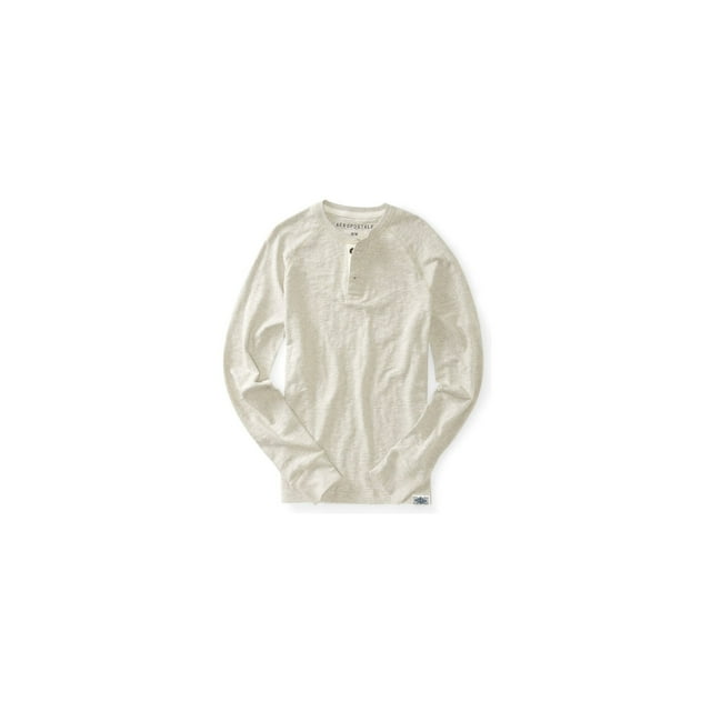 Aeropostale Camiseta henley de color sólido para hombre, gris, XS Aeropostale henley