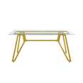 thumbnail image 5 of Lisonu 70.9-inch Modern Rectangular Glass Dining Table, Kitchen Table with Sturdy Gold Metal Legs, Seats 1-6 People for Dining Room, Living Room or Office Use, 5 of 10