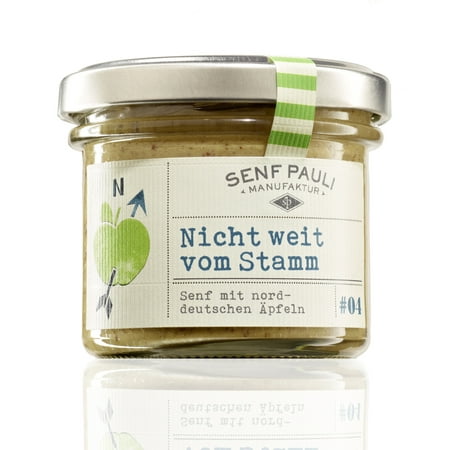 SenfPauli, handmade manufacture mustard #04: Nicht weit vom Stamm - not far from the trunk  - real German apple Mustard 121g - 4.7oz Glas (Best German Mustard For Bratwurst)