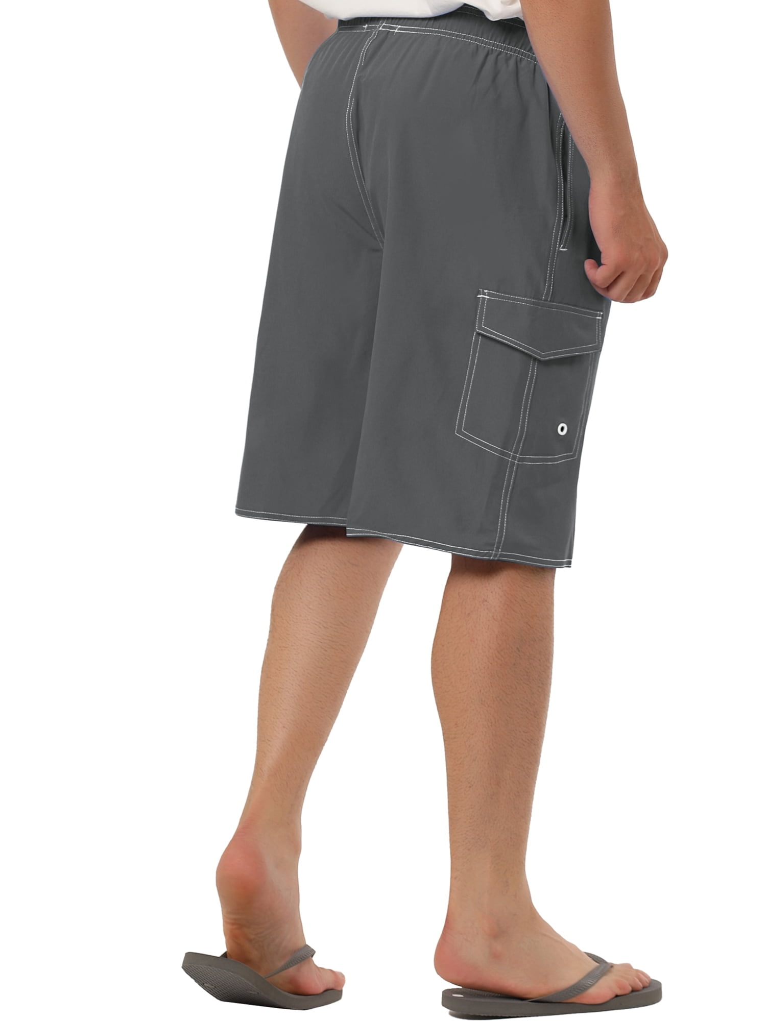 Unique Bargains Men's Summer Casual Drawstring Elastic Waist Solid Beach Board Shorts Gray 36