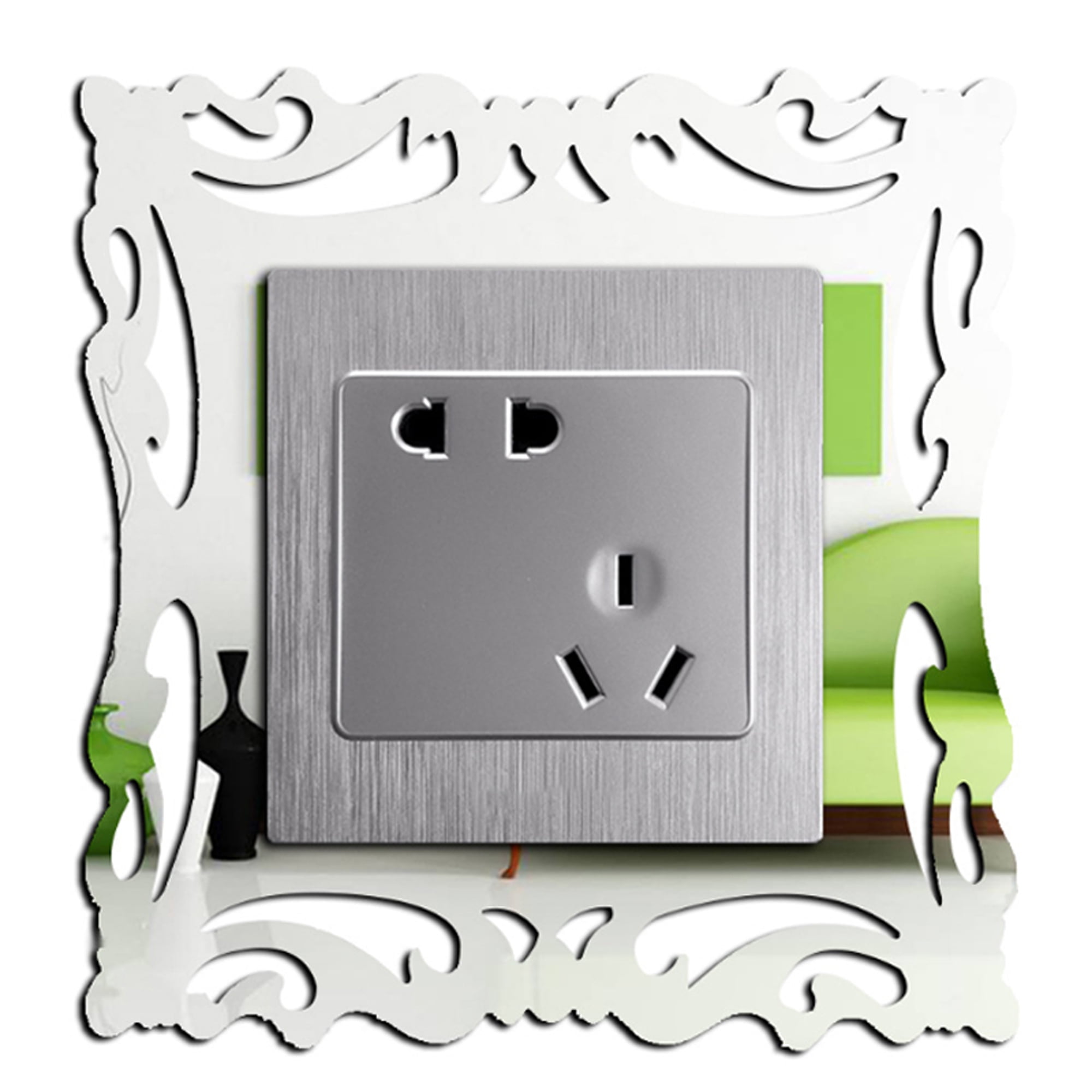 Home Silver Mirror Light Switch Surround Wall Sticker Cover Frame Decoration