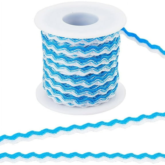 Two Tone Polyester Wavy Fringe Trim Ribbon Wave Bending Lace Trim for Clothes Sewing and Art Craft Decoration Dodger Blue 1/4 inch(8mm) about 17.50 Yards(16m)/pc