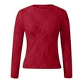 thumbnail image 5 of Womens Tops Dressy Casual Long Sleeve Shirts Mesh Neck Sheer Blouse See Through Floral Lace Basic T Shirts For Women Red L, 5 of 5