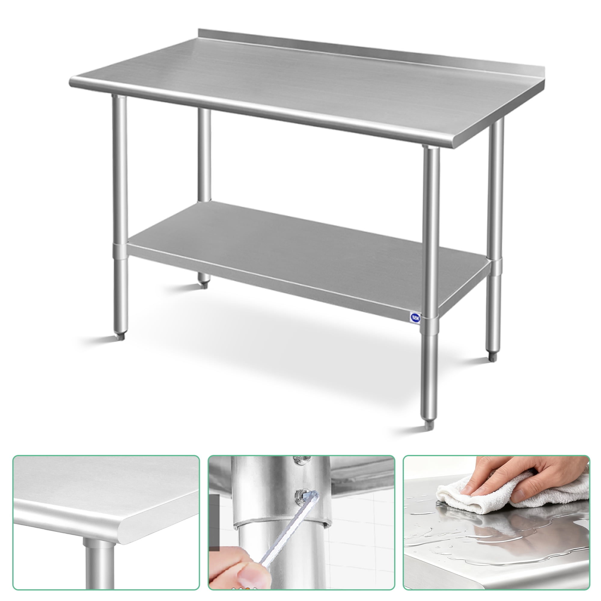RSN Trend Stainless Steel Table for Prep & Work 24 x 36 Inches, NSF Commercial Heavy Duty Table with Undershelf and Backsplash for Restaurant, Home and Hotel
