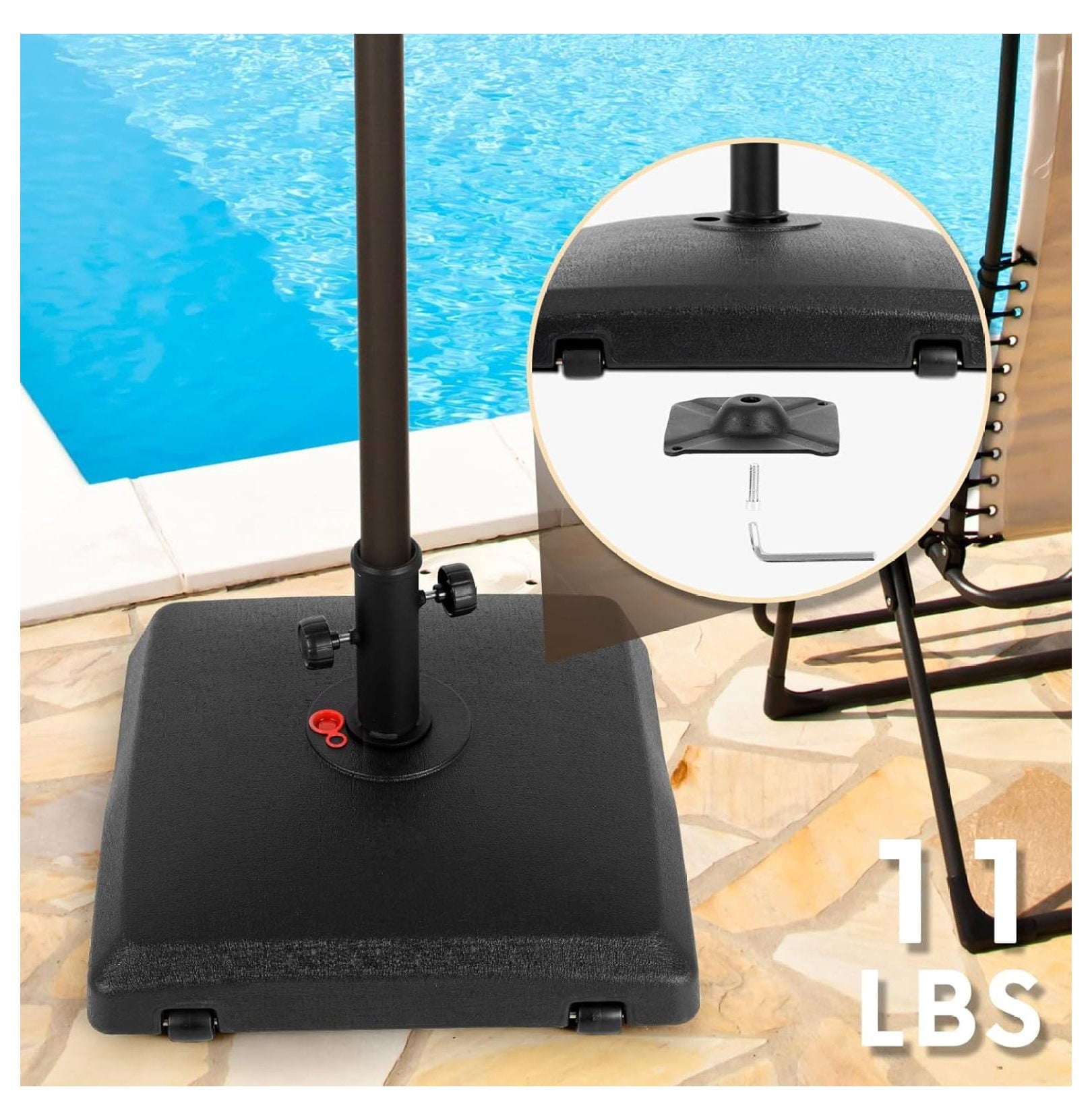 Dytona Fillable Mobile Umbrella Base, Water or Sand Filled Outdoor Umbrella Stand with Wheels for Patio Umbrella, Max 68 lbs, Black