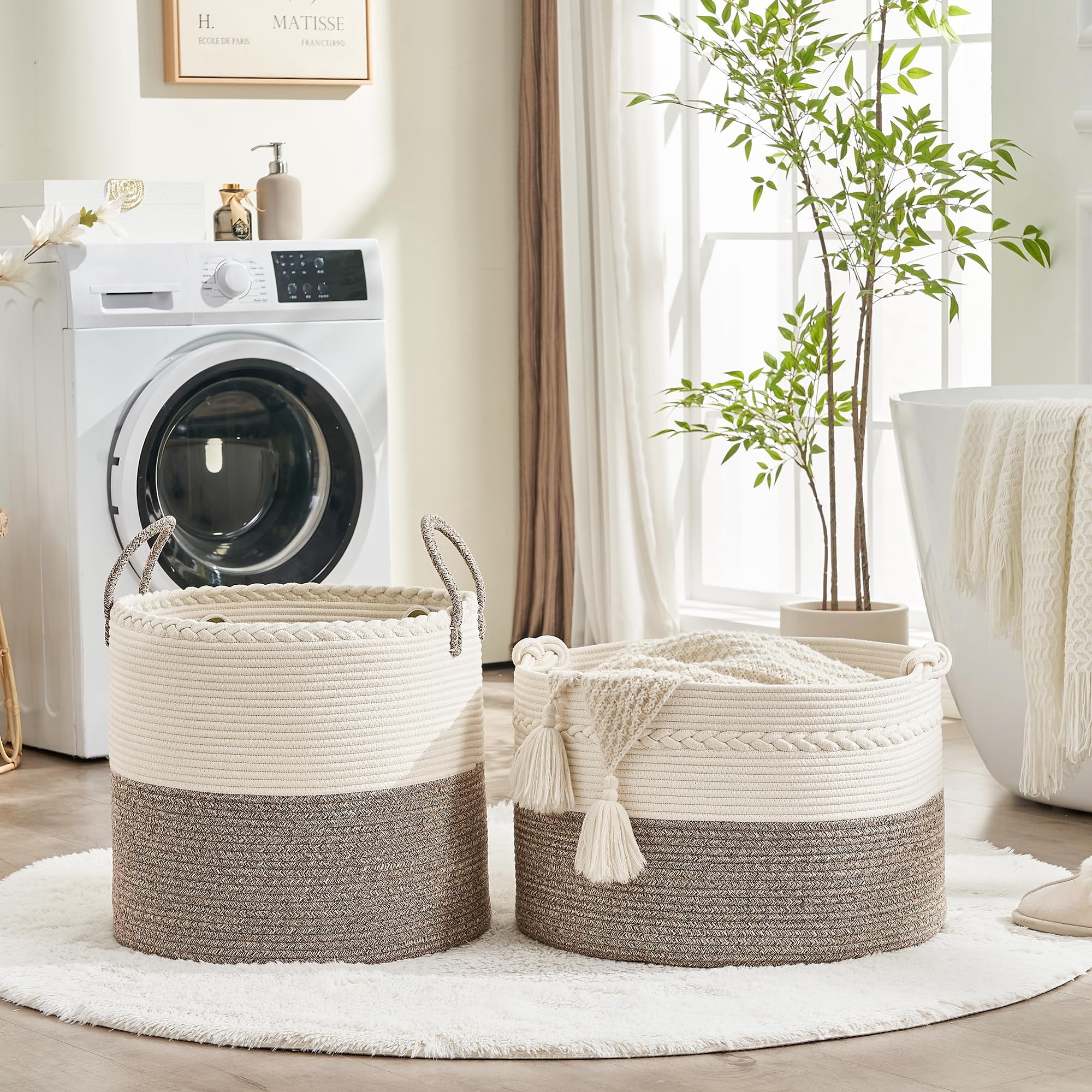 Large Blanket Basket (20"x13"),Woven Baskets for storage Baby Laundry Hamper, Cotton Rope Blanket Basket