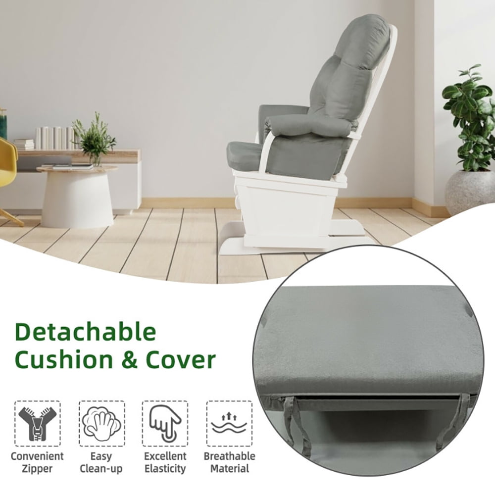 Finihen Glider and Ottoman Cushion Set, Wooden Rocking Nursery Chair, Wood Baby Glider and Ottoman Cushion Set with Padded Armrests for Nursing, for Napping, Nursing, Reading, Light Gray Finihen Glider and Ottoman Cushion Set, Wooden Rocking Nursery Chair, Wood Baby Glider and Ottoman Cushion Set with Padded Armrests for Nursing, for Napping, Nursing, Reading, Light Gray