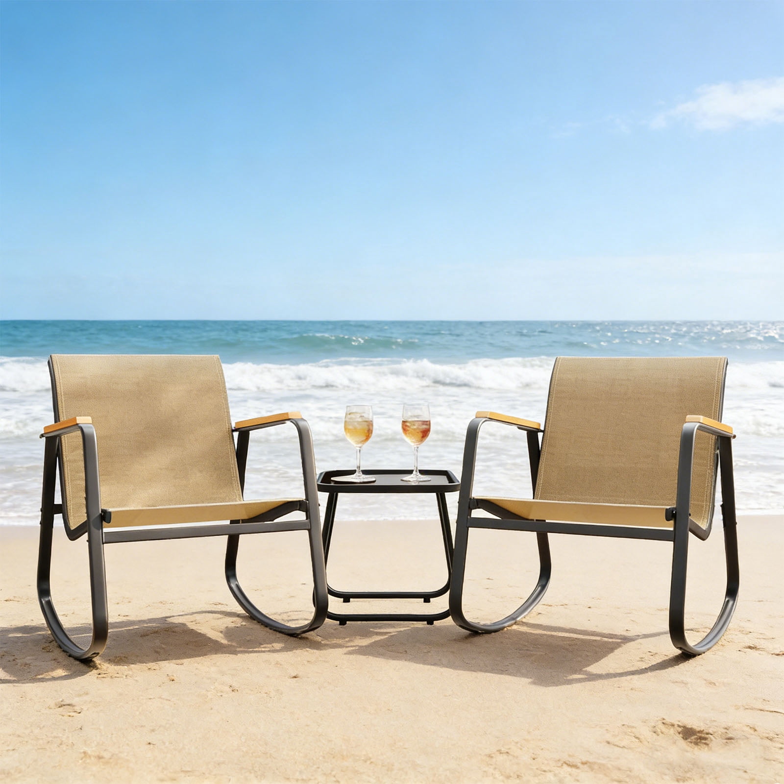 Casabay 3-Piece Outdoor Courtyard Furniture Set with Patio Chairs & Coffee Table, All Weather Outdoor Seating Breathable Fabric for Yard, Pool, Lawn, Brown