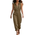 thumbnail image 2 of Idoravan Women's Solid Sleeveless Cargo Jumpsuit Zip Front Romper with Pockets Casual Loose Workwear Overalls for Summer jumpsuits for women casual, 2 of 9