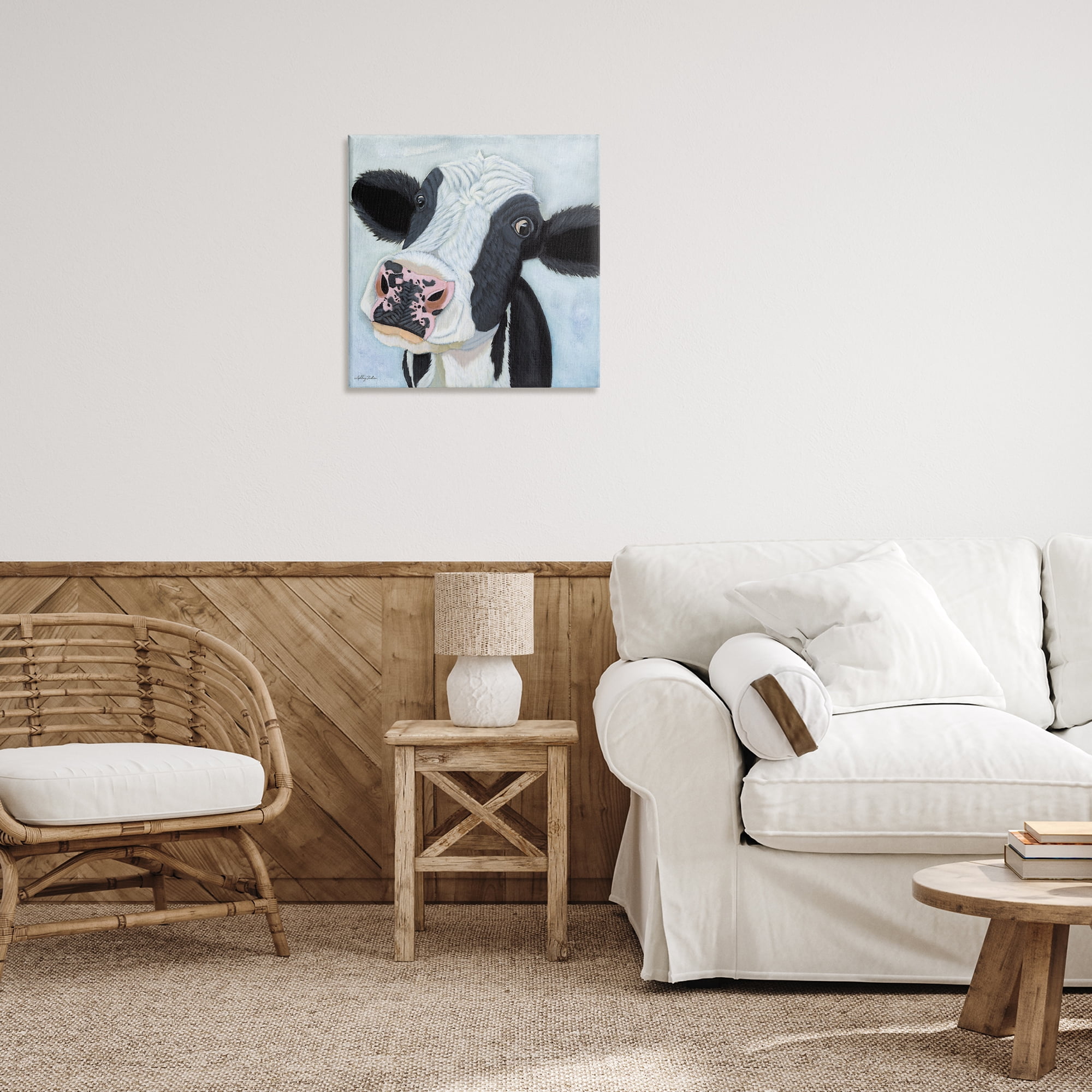 Stupell Industries Funny Cow Gaze Animals Painting Wrapped Canvas Art Print Wall Art, 24 x 24