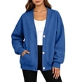 thumbnail image 5 of JJHGVB Women's V-neck Button Down Sweatshirt Casual Sweatshirts Button Up Tops No Hood Half Button Open Front Sweatshirt Stand Henley Collar Lightweight Jackets Women's Sweatshirts Blue S, 5 of 9