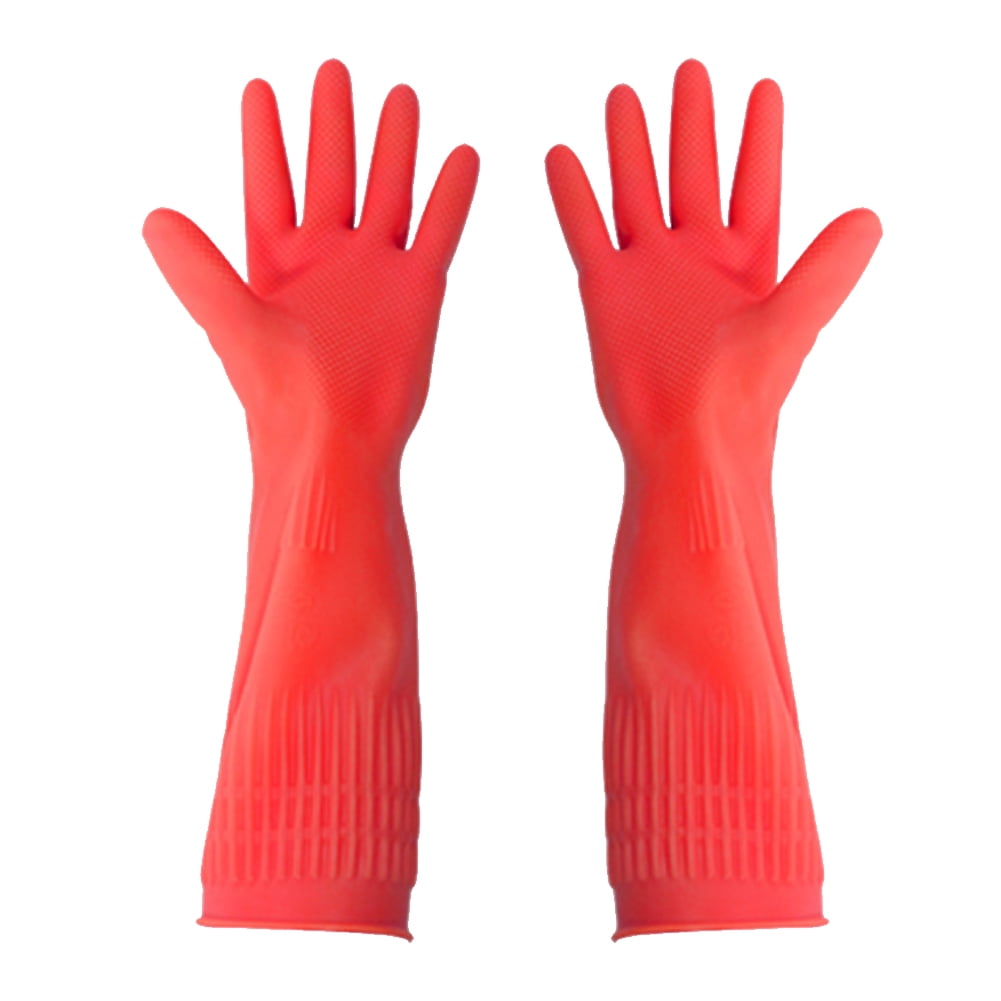 5 Pair Reusable Rubber Cleaning Gloves Size 7.5 Textured Grip Palm Fingers-Pink 
