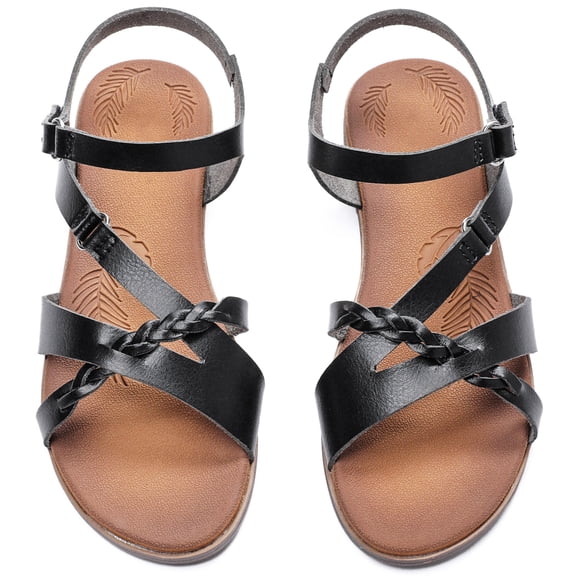 Veittes Women's Comfortable Flat Slide Sandals - Summer Casual Open Toe Slip-On with Ankle Strap & Hook-and-Loop Closure.