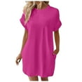 thumbnail image 1 of Vestido camiseta suave de manga corta holgado con bolsillos para mujer - Poliéster spandex, informal de verano - S-XXL, 1 of 7