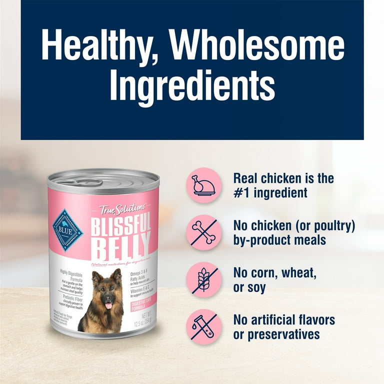 Blue Buffalo True Solutions Blissful Belly Digestive Care Chicken Pate Wet Dog Food for Adult Dogs Whole Grain 12.5 oz. Can