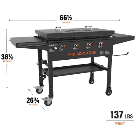 BLACKSTONE ORIGINAL OUTDOOR GRIDDLE, 36 INCH 4-BURNER FLAT TOP GRILL WITH HARD COVER, BLACK
