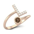 thumbnail image 2 of Capitale L Lettre Initiale 3MM Rond Enfumé Quartz 925 Argent Sterling Rose Vermeil Femmes Bague de Mariage Réglable, 2 of 3