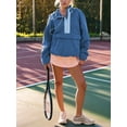 thumbnail image 4 of Veste Matelassée à Col Rond pour Femmes, Manches Longues, Coupe Ample, Demi-Glissière, à Capuche, avec Cordon de Serrage, Bleu, M, 4 of 7
