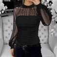 thumbnail image 2 of HXWCHs Women's Solid Essential top Elegant Pearl Mesh Long Sleeve Blouse Soft Layering top for Casual and Dressy Occasions XL Black, 2 of 4