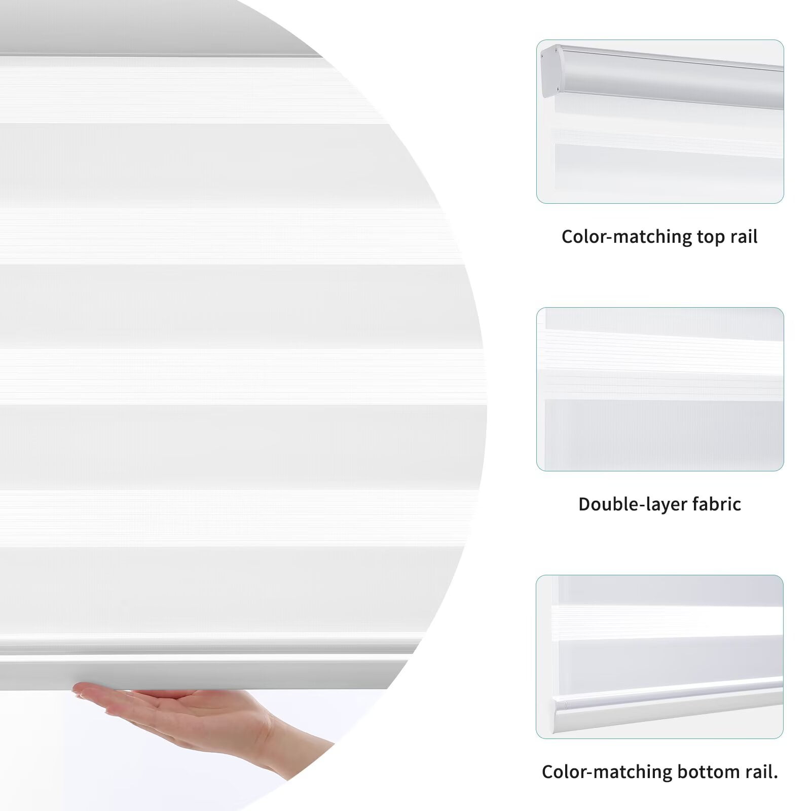 MYshade Cordless Zebra Blinds White-36"W*72"H Pull Down Roller Window Shades Double Layer Light Control Free Stop Window Shades Day and Night Blinds Easy Installation for Home