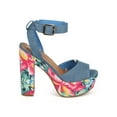 thumbnail image 2 of Breckelles Joline-23 Denim Peep Toe Cross Back Tropical Hawaiian Block Heel Platform Sandal, 2 of 5