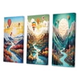 thumbnail image 3 of Designart "Balloon Ascending into the Sky IV" Landscape Mountains Wall Art Set Of 3 - Blue Mountains Canvas Set For Living Room Decor, 3 of 7