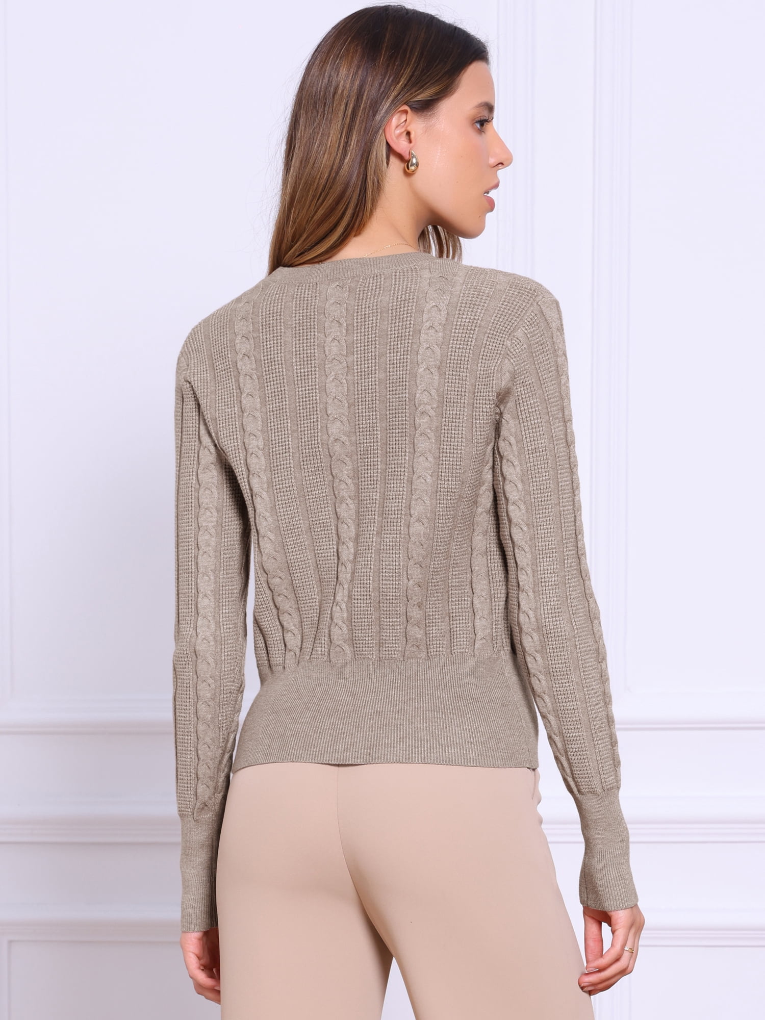 DARING DIVA Women's Cable Knit Long Sleeve Crew Neck Pullover Sweaters XL Beige