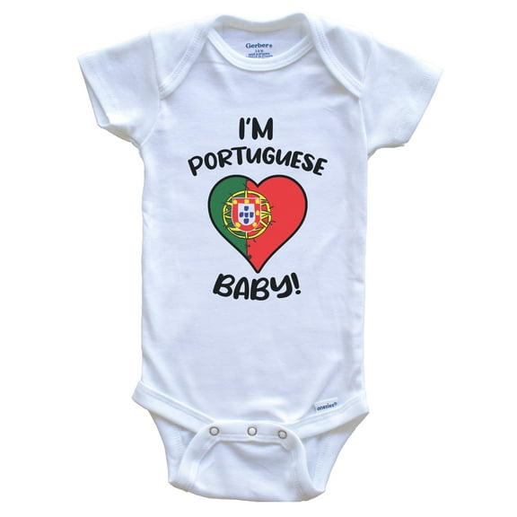 I'm Portuguese Baby Funny Portugal Flag Heart Baby Bodysuit, 0-3 months white