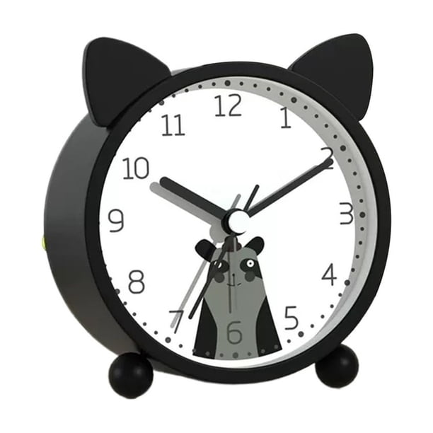 Pequeño reloj de noche silencioso de metal con función de luz, despertador decorativo sin tictac