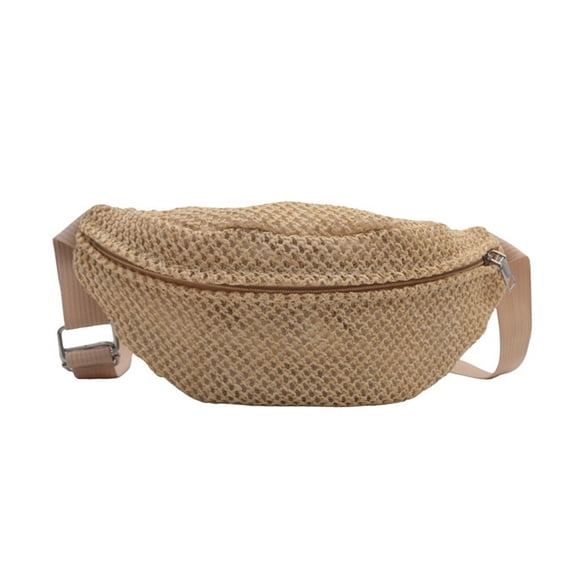 Beach Holiday Woven Straw Belt Bag Adjustable Strap Chest Bag Crossbody Purse Waist Pouches for Travel and Daily Use