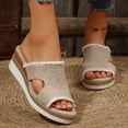 thumbnail image 5 of Miluxas Wedge Womens Sandals Wide Platform Slides Mule Sandals Slip on Wedge Sandals Espadrilles Dressy Comfortable Summer Khaki 5.5(36), 5 of 9