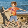 thumbnail image 3 of FORMRS Boys Rash Guard Short Sleeves Swim Shirt Quick Dry UPF 50+ Sun Protection, Sizes 3-12T, Pink Abstract Floral, 3 of 6