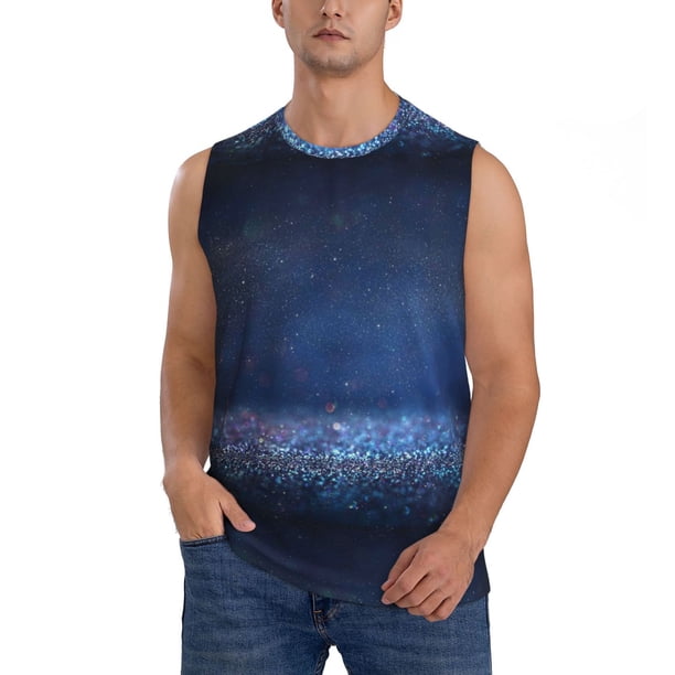 Fotbe Retro Blue Glitter Men's Camiseta sin Mangas Estampada para Hombres, Playera Casual para Gimnasio, Entrenamiento, Playa-3X-Large