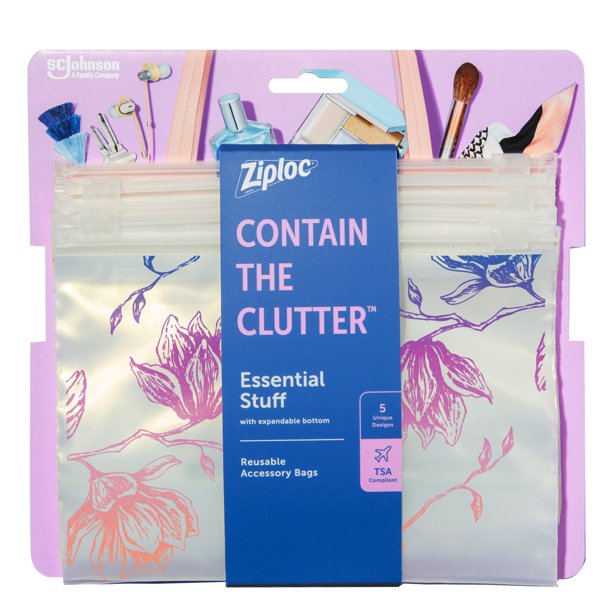 Ziploc Brand Charm Collection Essential Stuff Accessory Bags, 5 Bags