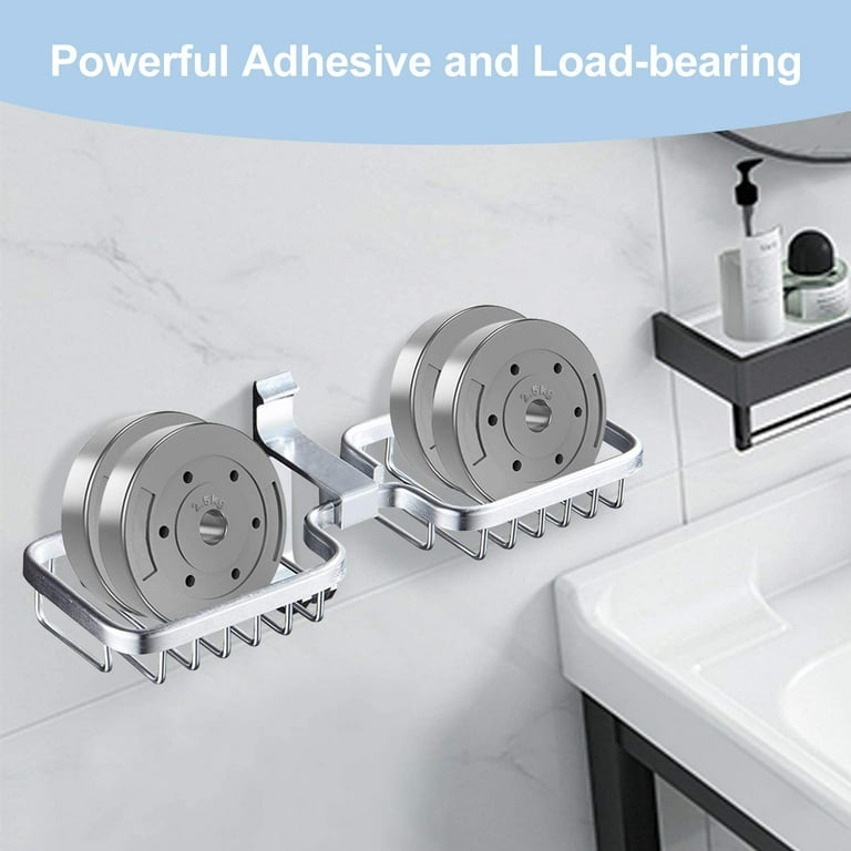 Adhesive Wall-Mounted Soap Holder Box with Hanger & Water Collector  Dual-Layer Soap Dish for Bathroom Kitchen Gray White
