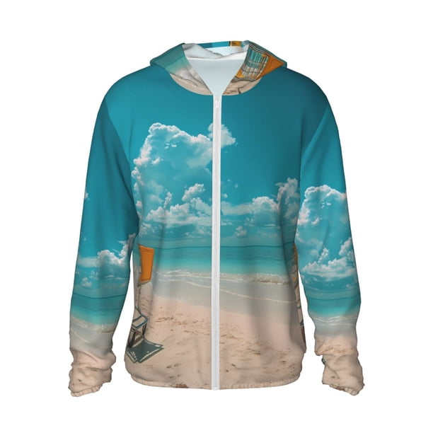 Balery Shopping Cart On Tropical Beach Sudadera ligera de manga larga con capucha y protección solar UPF 50+ para hombre y mujer, ideal para pesca y running-X-Large