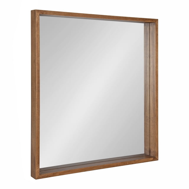 Kate and Laurel Hutton Rustic Wood Square Mirror, 30" x 30", Natural, Modern Farmhouse Wall Display