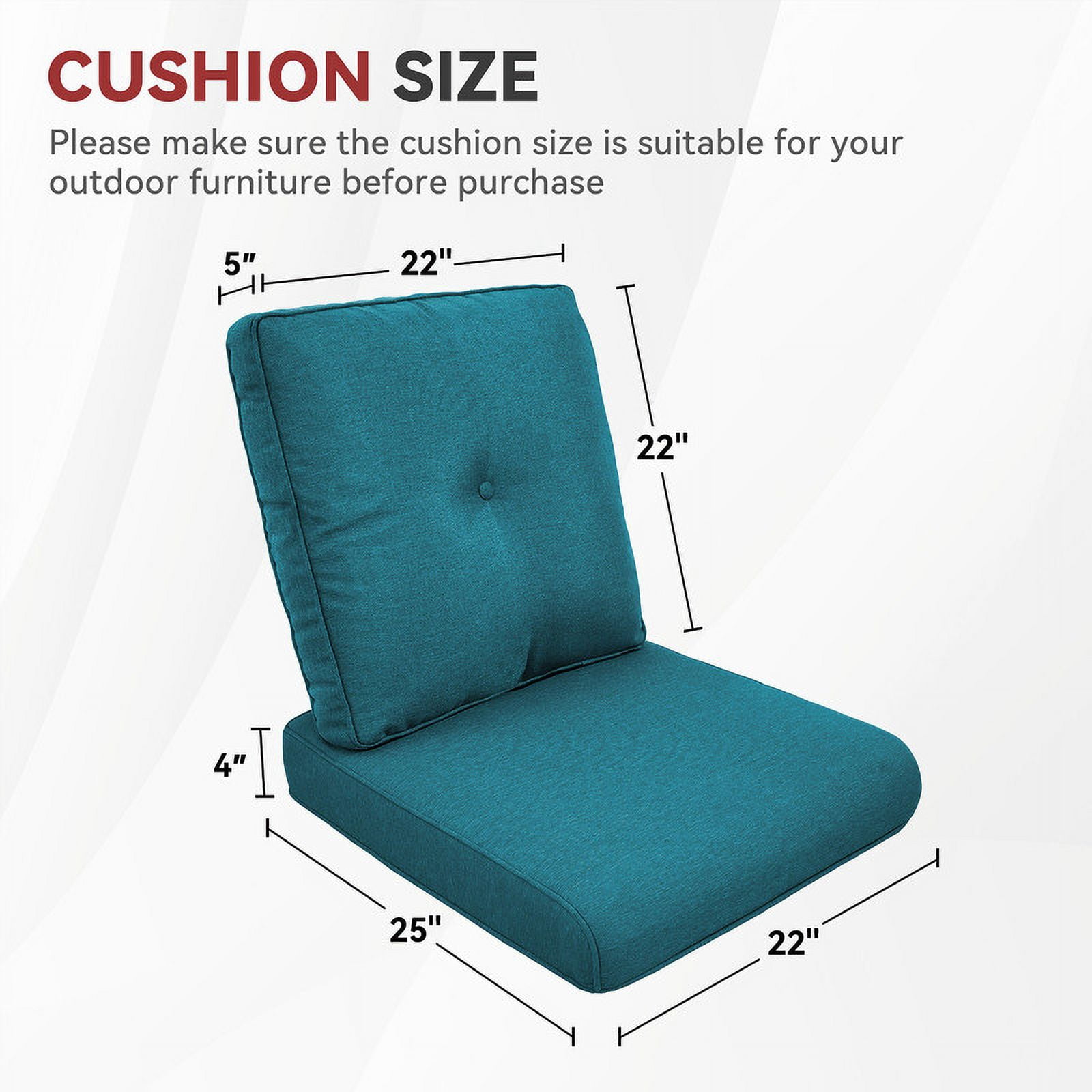 Bellefurn Deep Seat Cushion Set 25x22x4 inch Outdoor Cushions for Patio Furniture,Outdoor Chair Cushions Waterproof & Fade Resistant Patio Furniture Cushions for Wicker Chair,Sofa,Couch