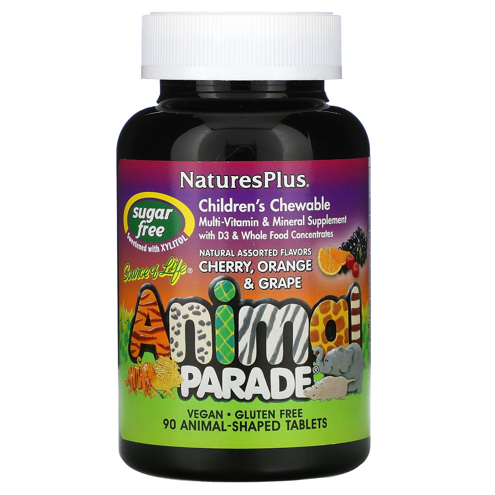 Nature's Plus Source of Life, Animal Parade, Children's Chewable Multi-Vitamin and Mineral Supplement, Natural Assorted Flavors, 90 Animal-Shaped Tablets