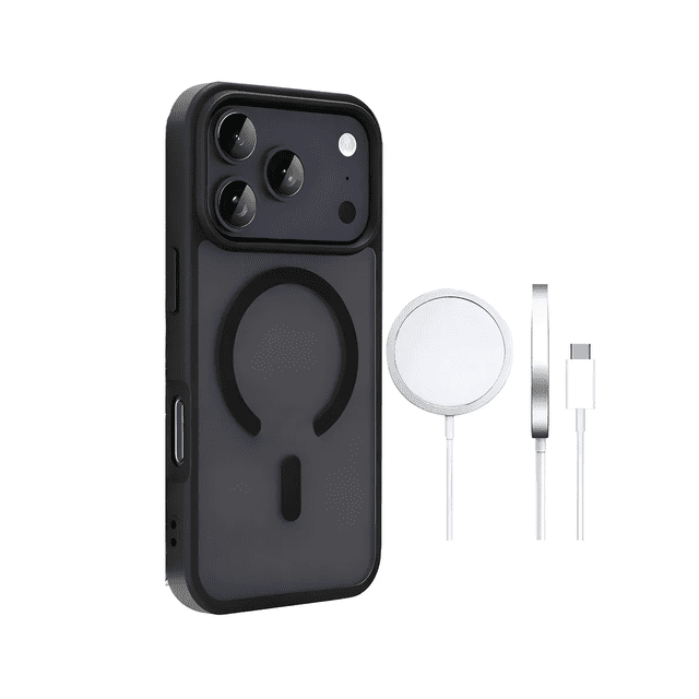 Funda Para iPhone 17 Pro Max + Cargador Inalámbrico 15w + Mica De Vidrio Eo Safe Imports Negro