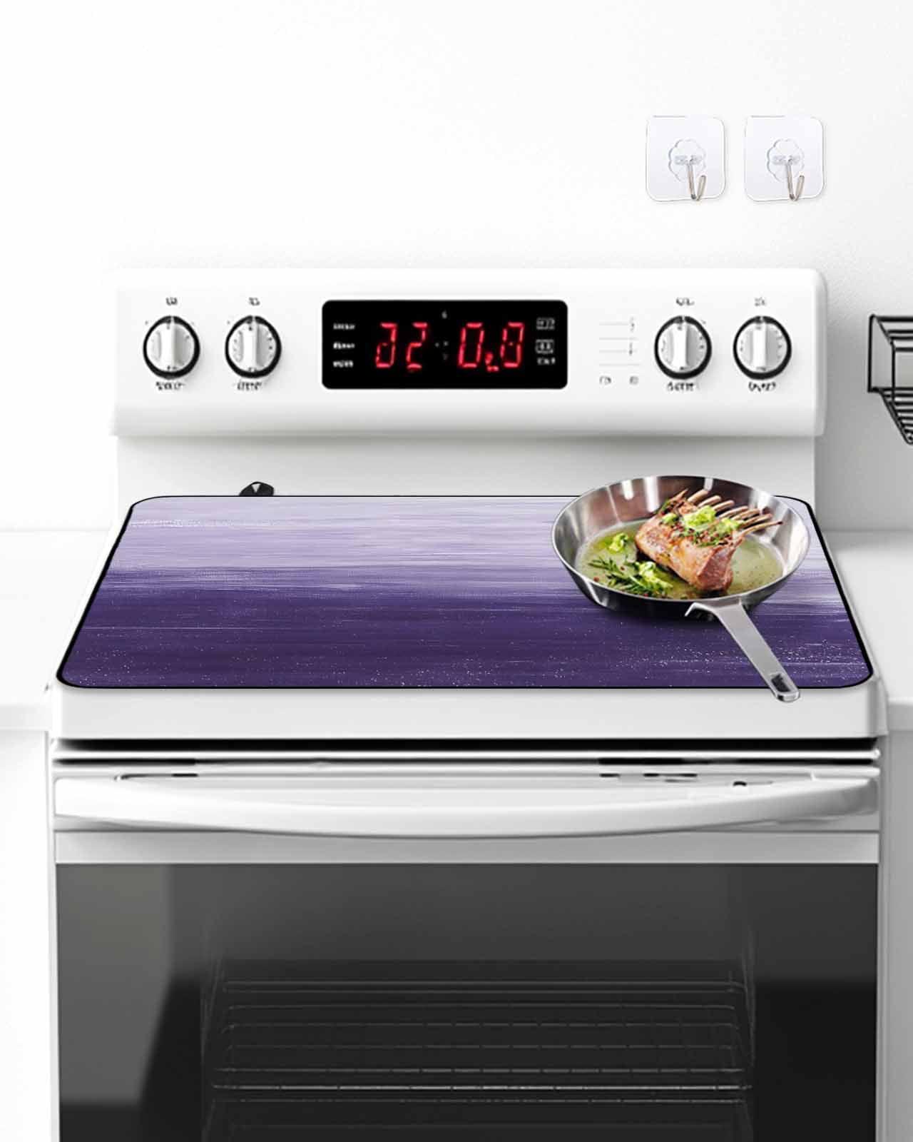 Stove Top Covers for Electric Stove, Purple Ombre Glass Stovetop Cover Protector, Modern Abstract Art Ocean Oil Painting Induction Cooktop Protector Oven Mat for Kitchen Countertop 28.5"x20.5"